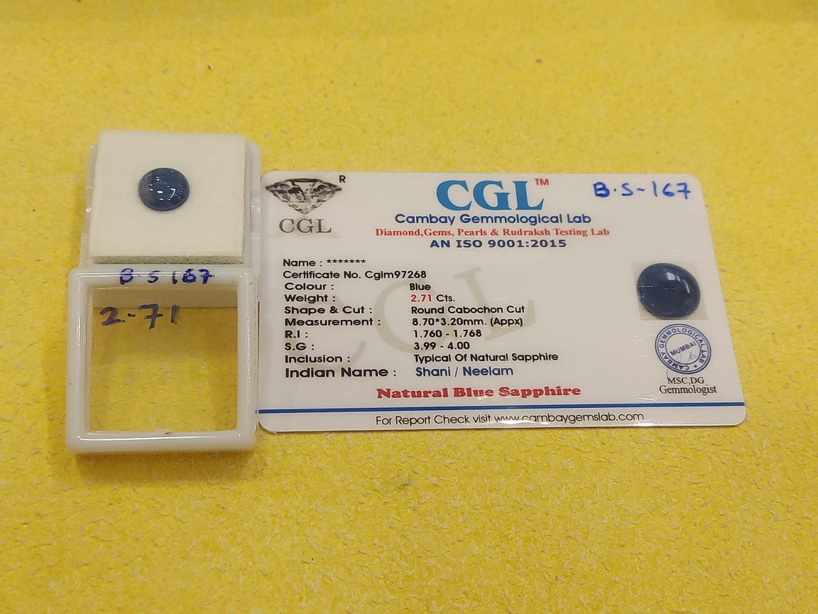 2.71 Carat Natural Blue Sapphire Stone