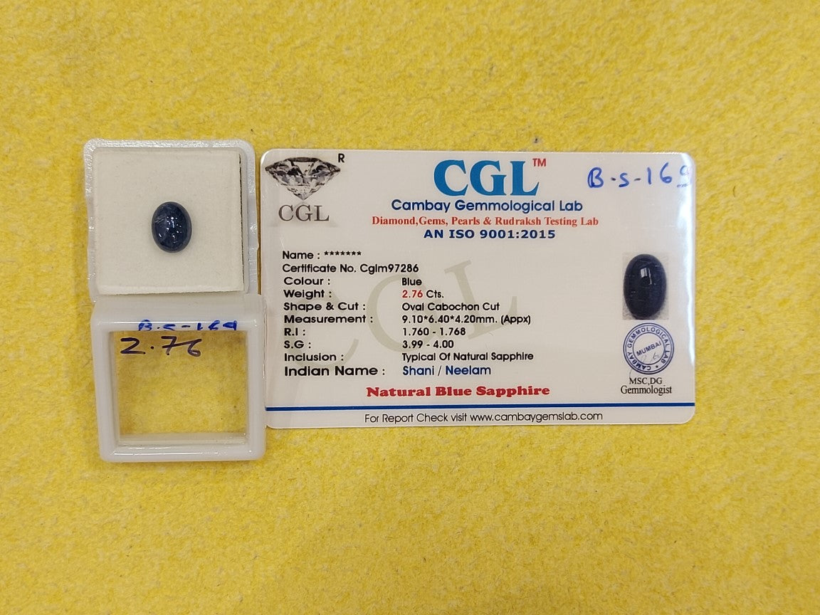 2.76 Carat Natural Blue Sapphire Stone