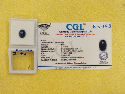 2.76 Carat Natural Blue Sapphire Stone