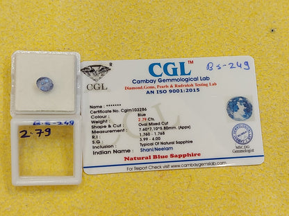 2.79 Carat Natural Blue Sapphire Stone