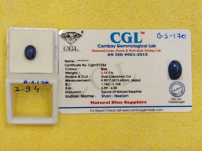 2.94 Carat Natural Blue Sapphire Stone