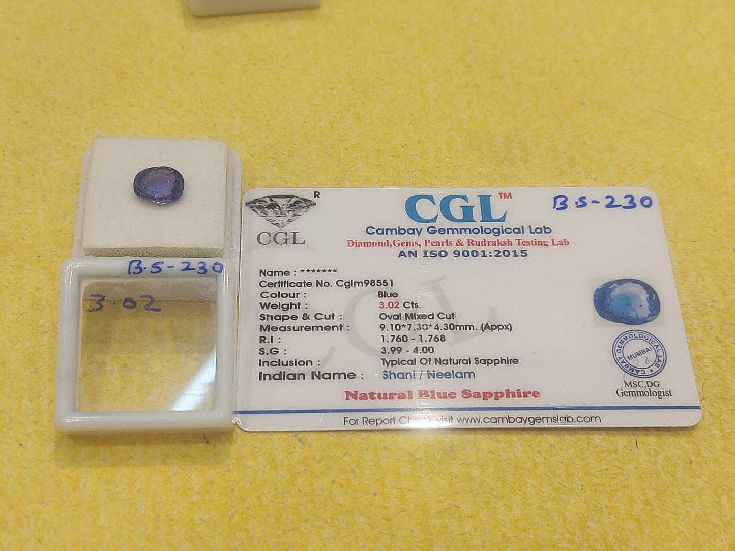 3.02 Carat Natural Blue Sapphire Stone