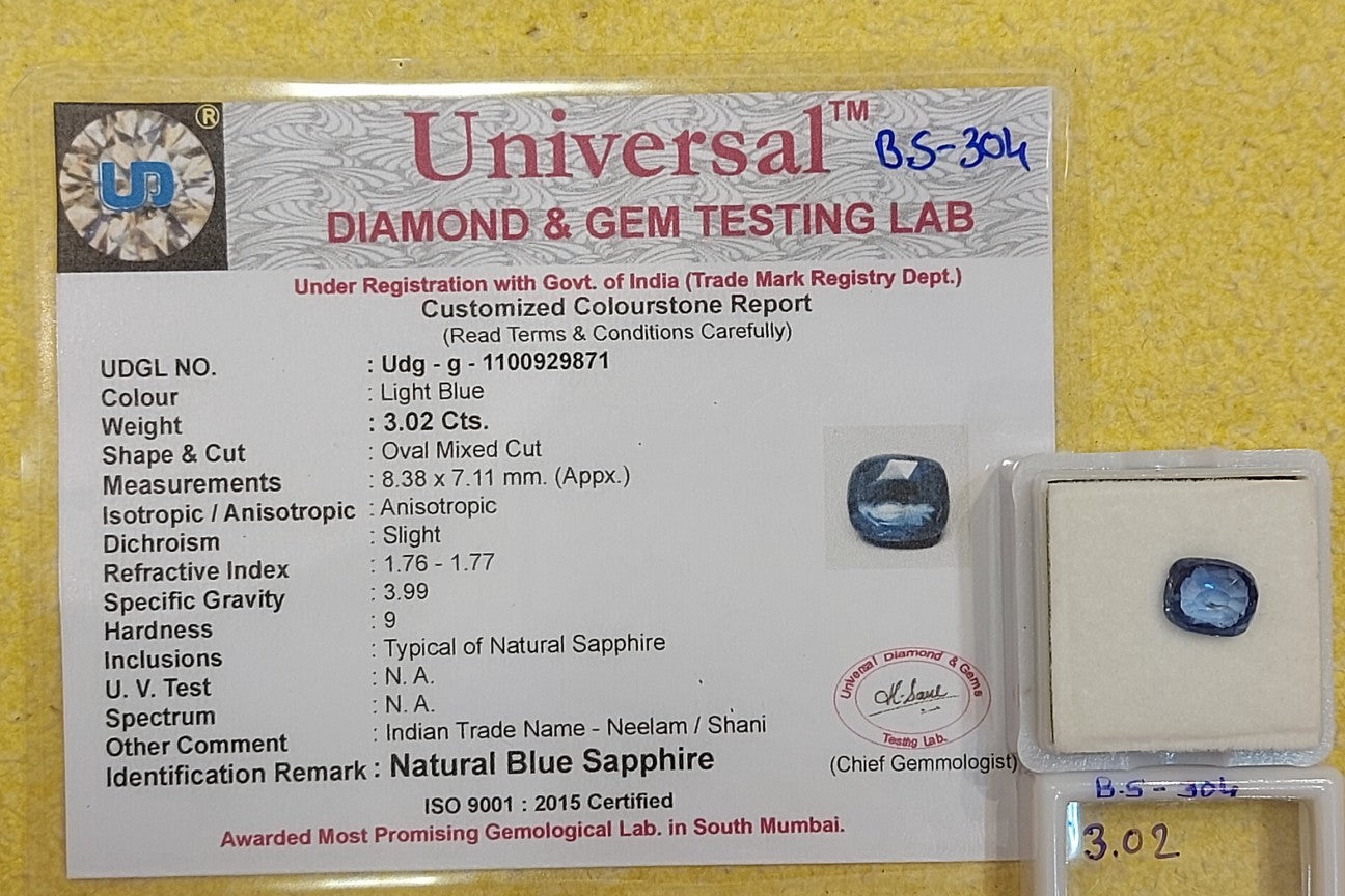 3.02 Carat Natural Blue Sapphire Stone