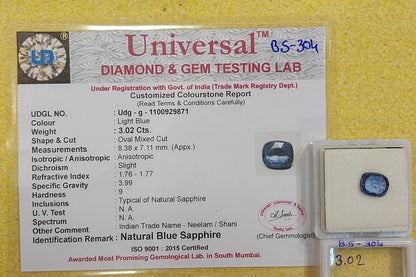 3.02 Carat Natural Blue Sapphire Stone
