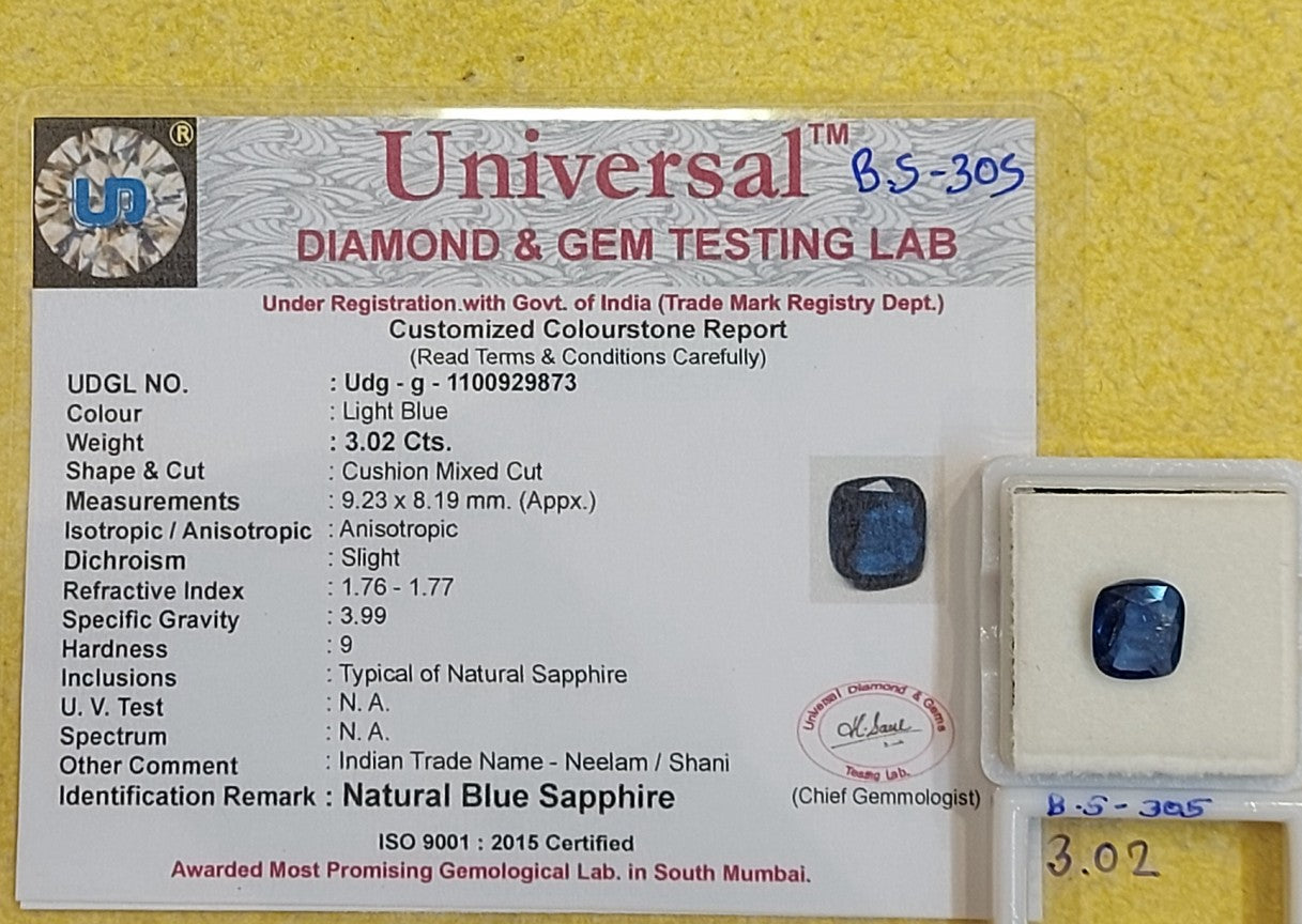 3.02 Carat Natural Blue Sapphire Stone