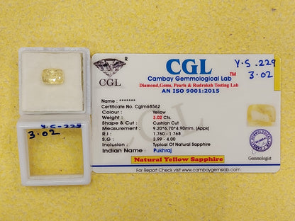 3.02 Y.S-229 Carat Natural Yellow Sapphire Stone