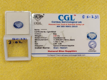 3.02 Carats Natural Sri-Lankan Ceylon Blue Sapphire Gemstone