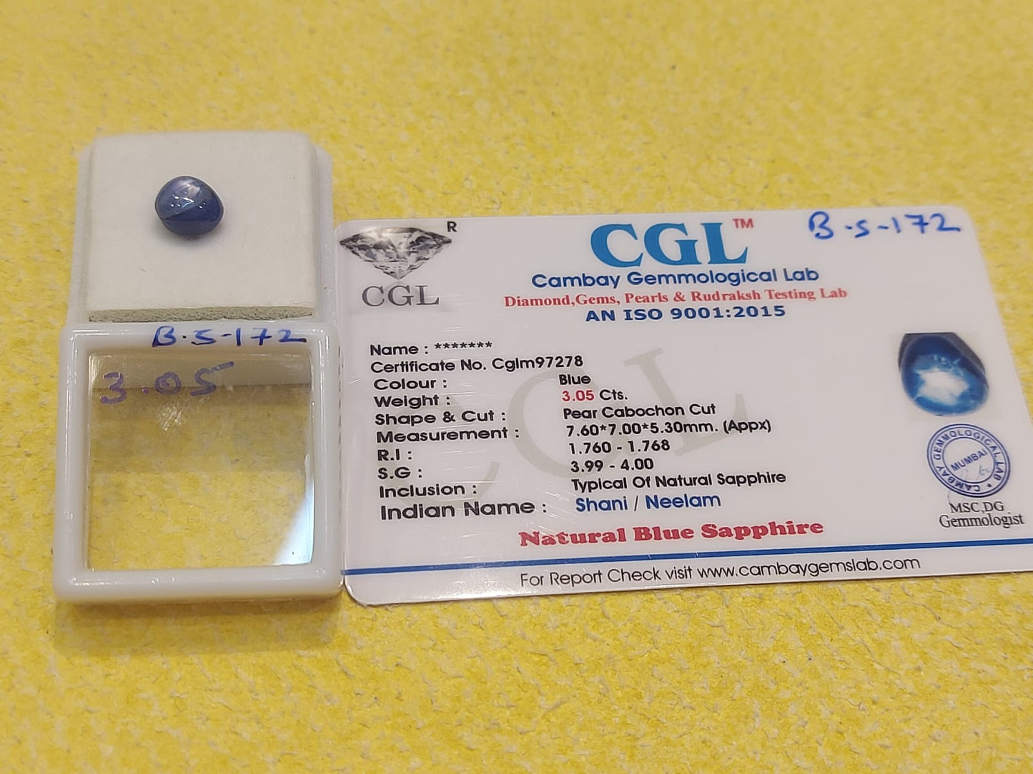 3.05 Carat Natural Blue Sapphire Stone