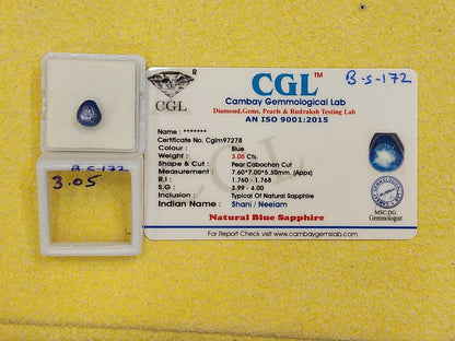 3.05 Carat Natural Blue Sapphire