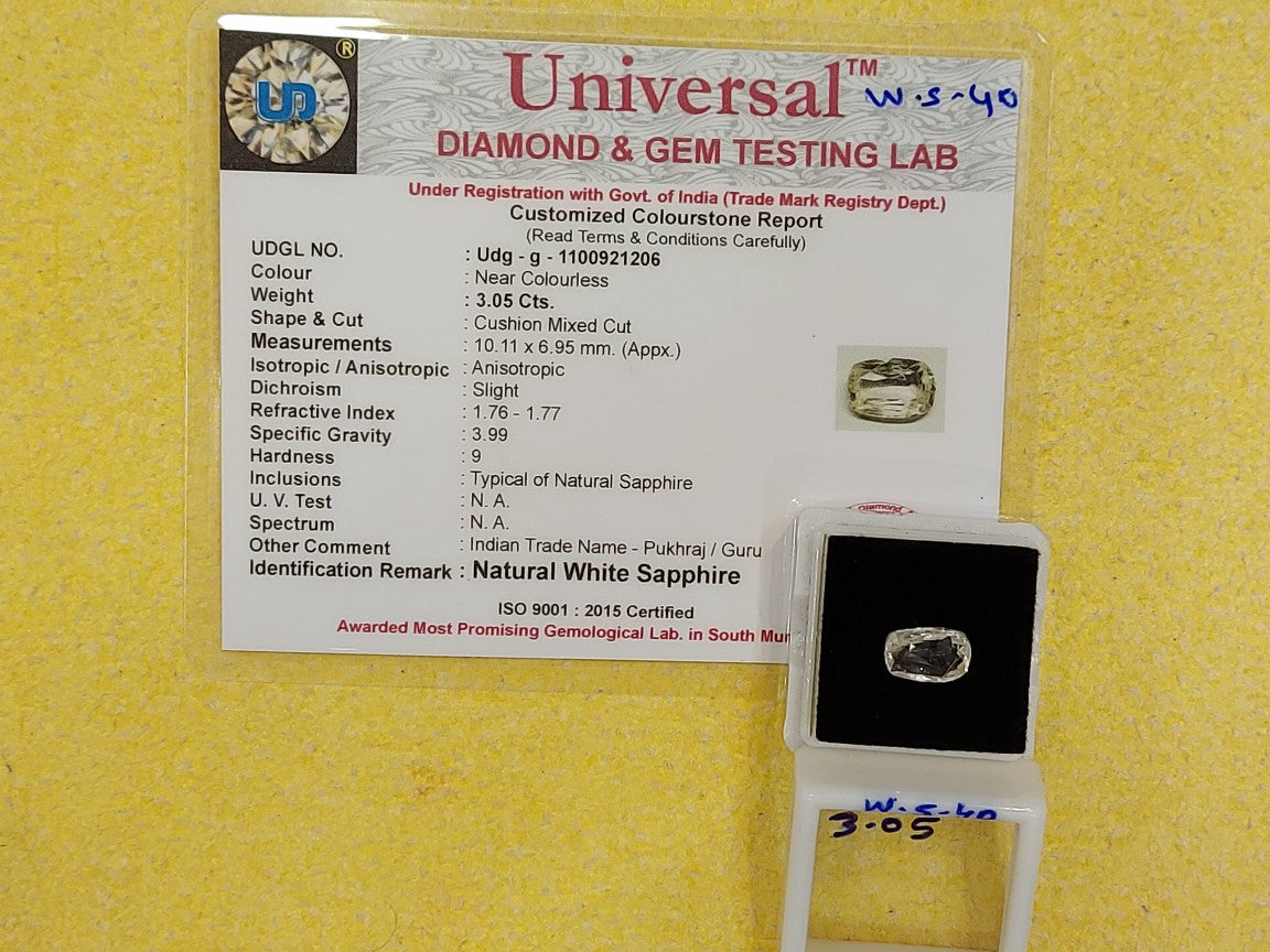3.05 Carat Natural White Sapphire Stone