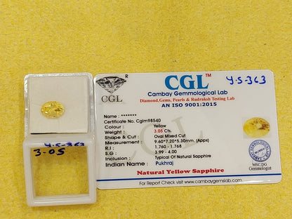3.05 Y.S-363 Carat Natural Yellow Sapphire Stone