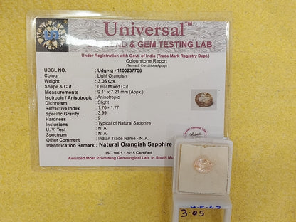 3.05 Y.S-43 Carat Natural Yellow Sapphire Stone