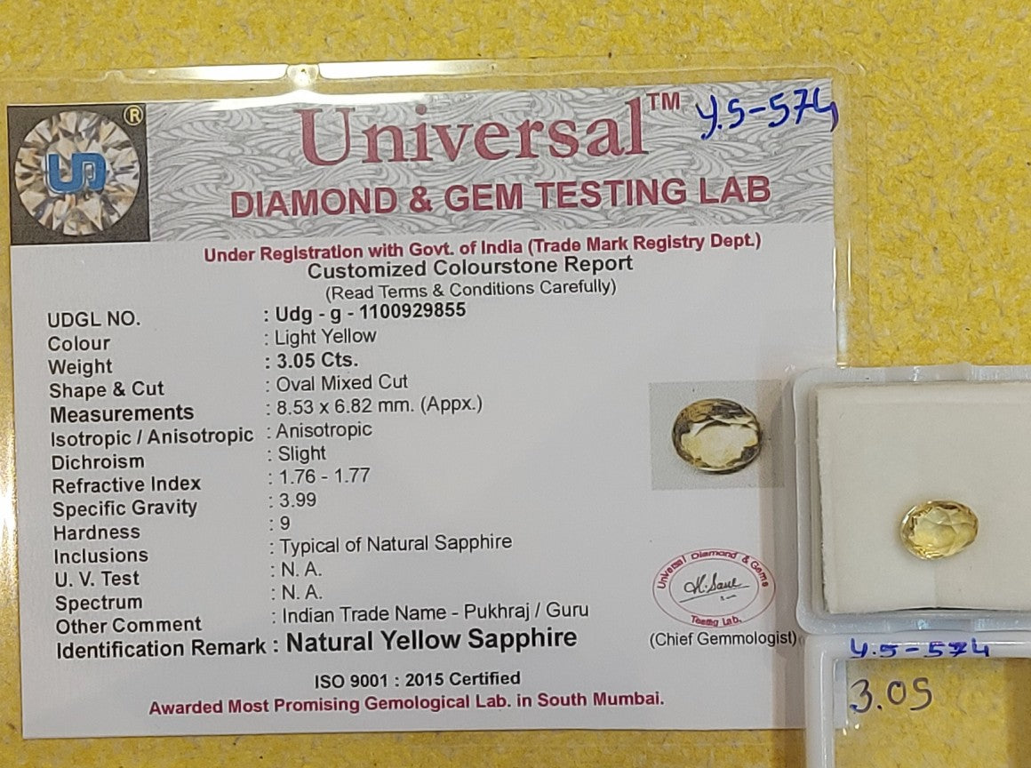 3.05 Carat Natural Yellow Sapphire Stone