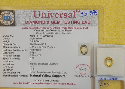 3.05 Carat Natural yellow Sapphire Stone