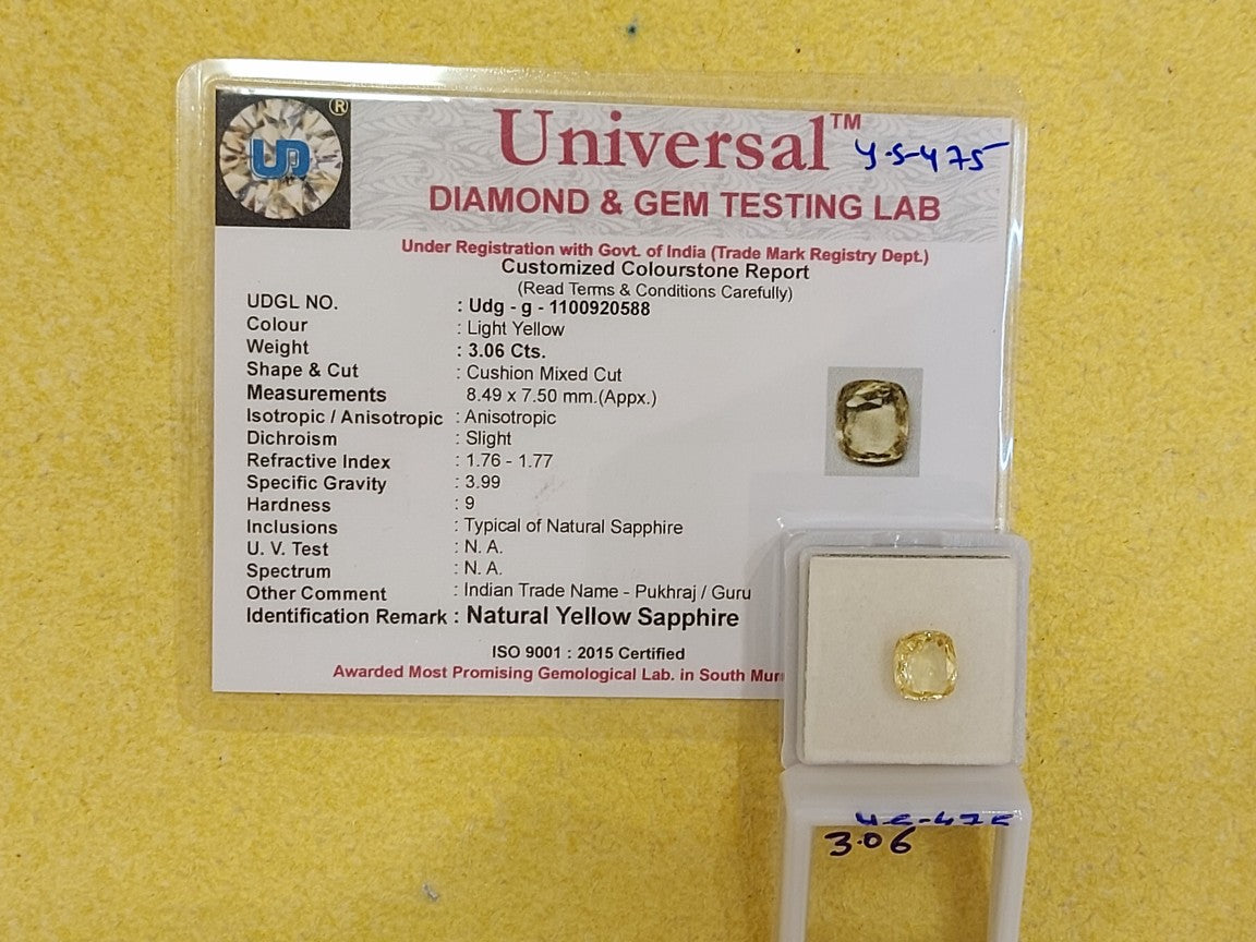 3.06 Carat Natural Yellow Sapphire Stone