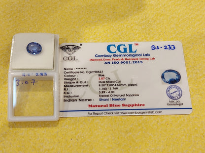 3.07 Carat Natural Blue Sapphire Stone