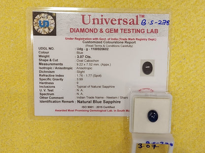3.07 Carat Natural Blue Sapphire stone