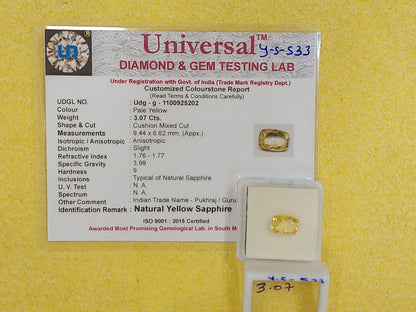 3.07 Carat Natural Yellow Sapphire Stone