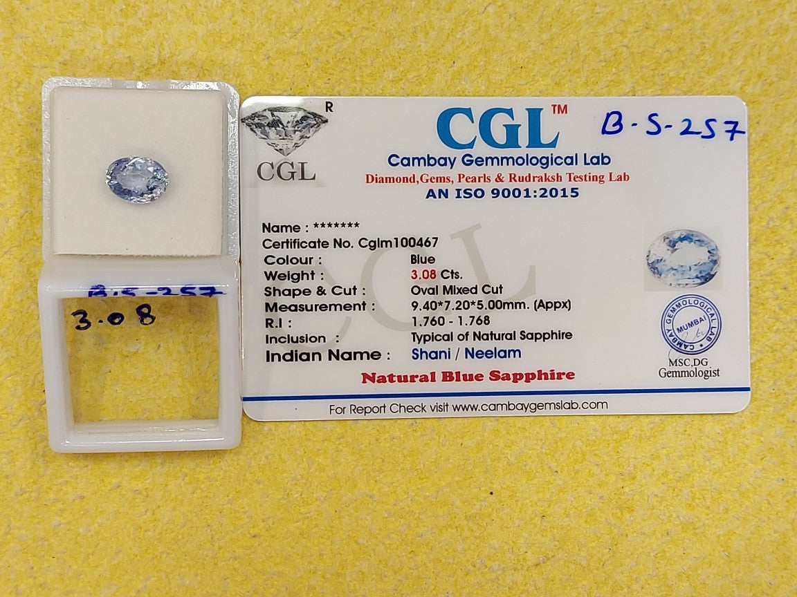3.08 Carat Natural Blue Sapphire Stone