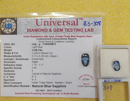 3.08 Carat Natural Blue Sapphire Shone