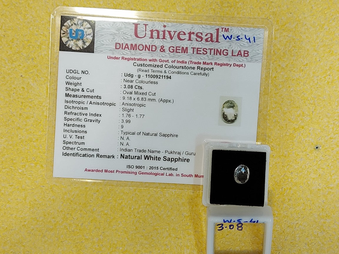 3.08 Carat Natural White Sapphire Stone
