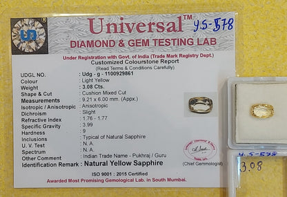 3.08 Carat Natural Yellow Sapphire stone