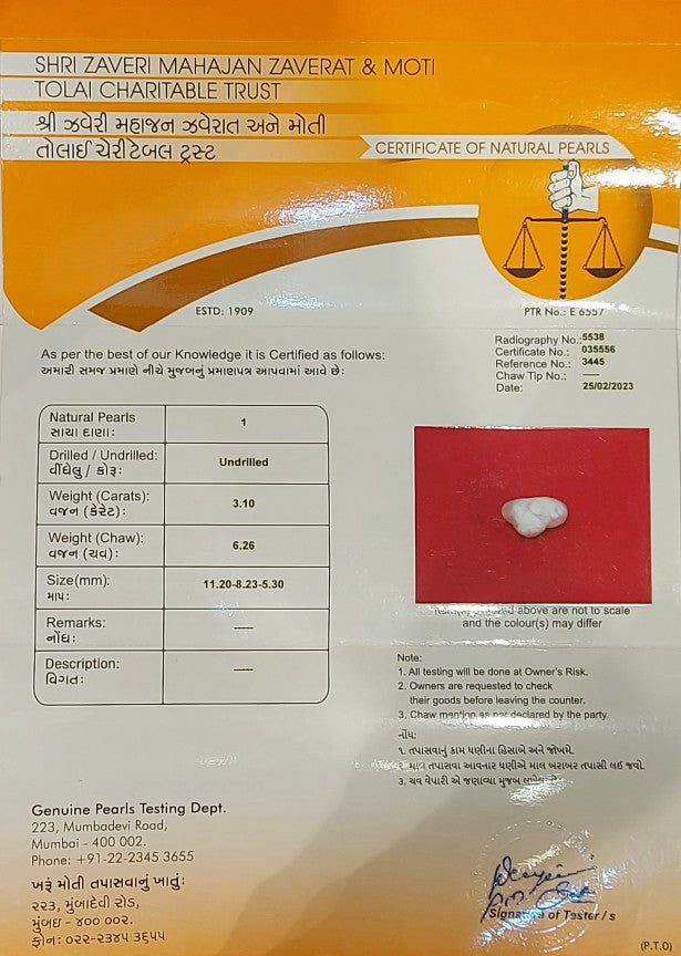 3.10 Carat Natural Basra Pearl