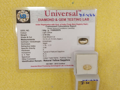 3.10 Carat Natural Yellow Sapphire Stone