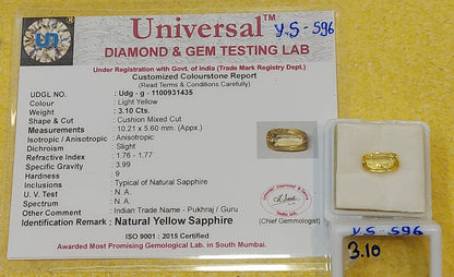 3.10 Carats Natural Sri-Lankan Ceylon Yellow Sapphire Gemstone
