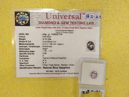 3.11 Carat Natural Blue Sapphire Stone
