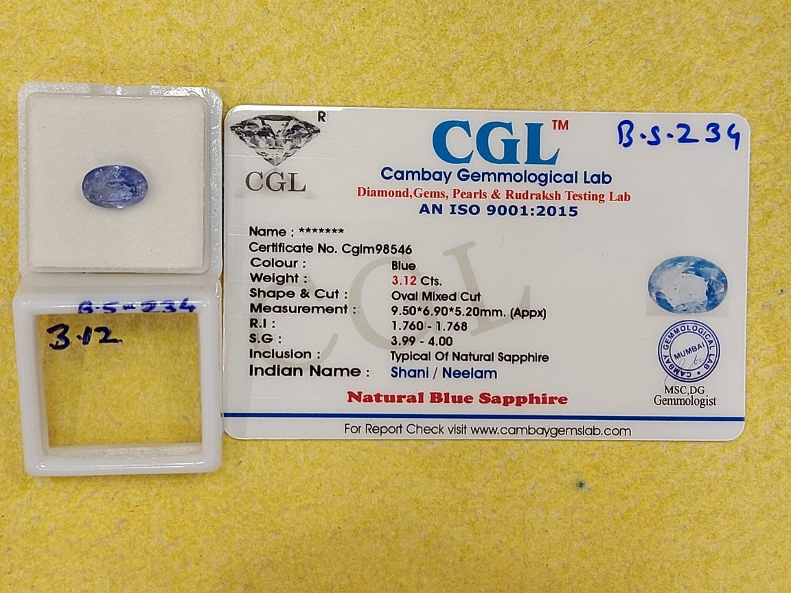 3.12 Carat Natural Blue Sapphire Stone