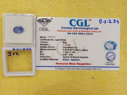 3.12 Carat Natural Blue Sapphire Stone
