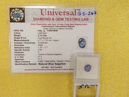 3.12 Carat Natural Blue Sapphire Stone