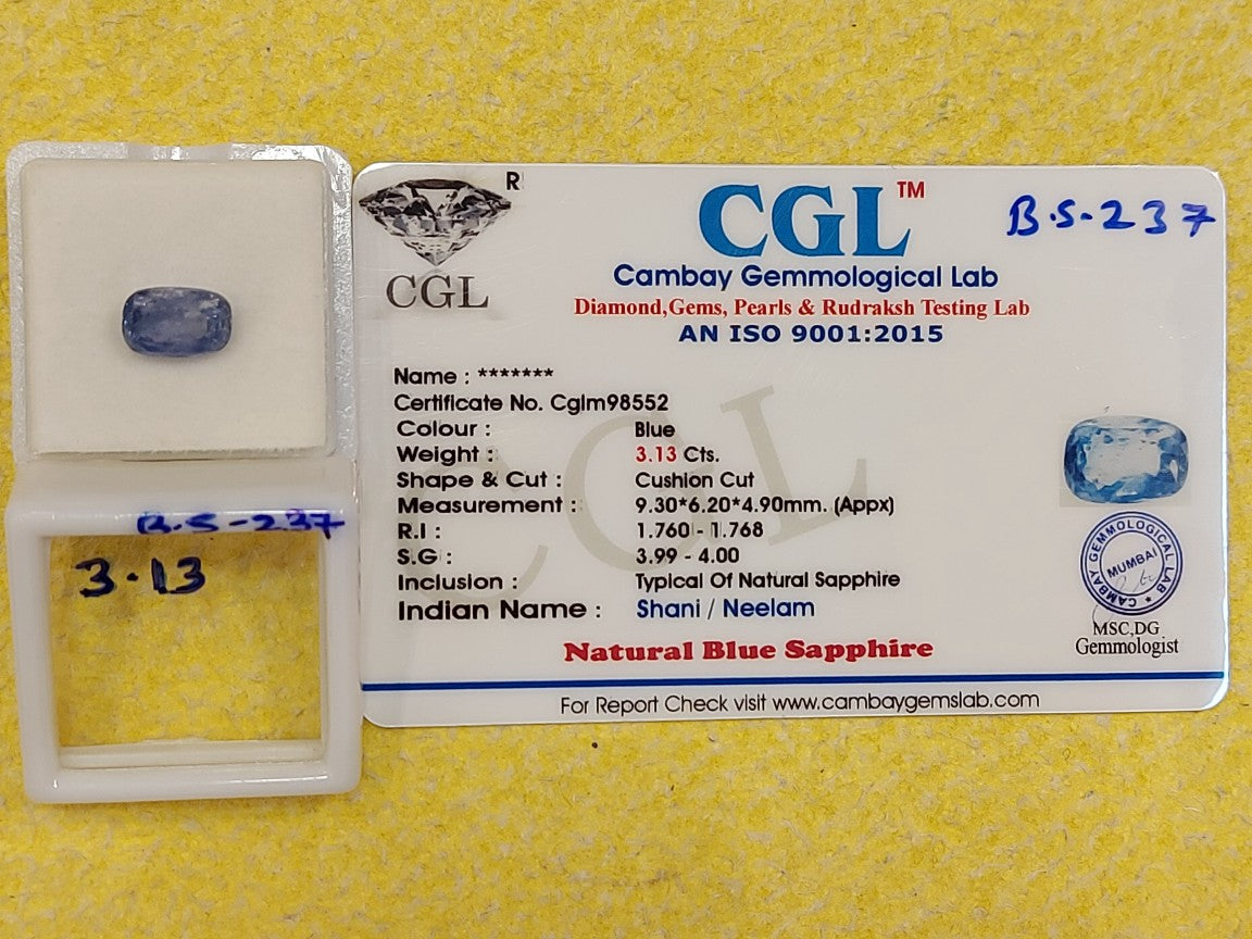 3.13 Carat Natural Blue Sapphire Stone