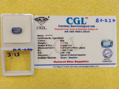 3.13 Carat Natural Blue Sapphire Stone