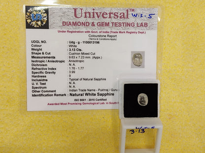 3.13 Carat Natural White Sapphire Stone