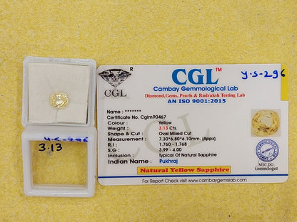 3.13 Carat Natural Yellow Sapphire Stone