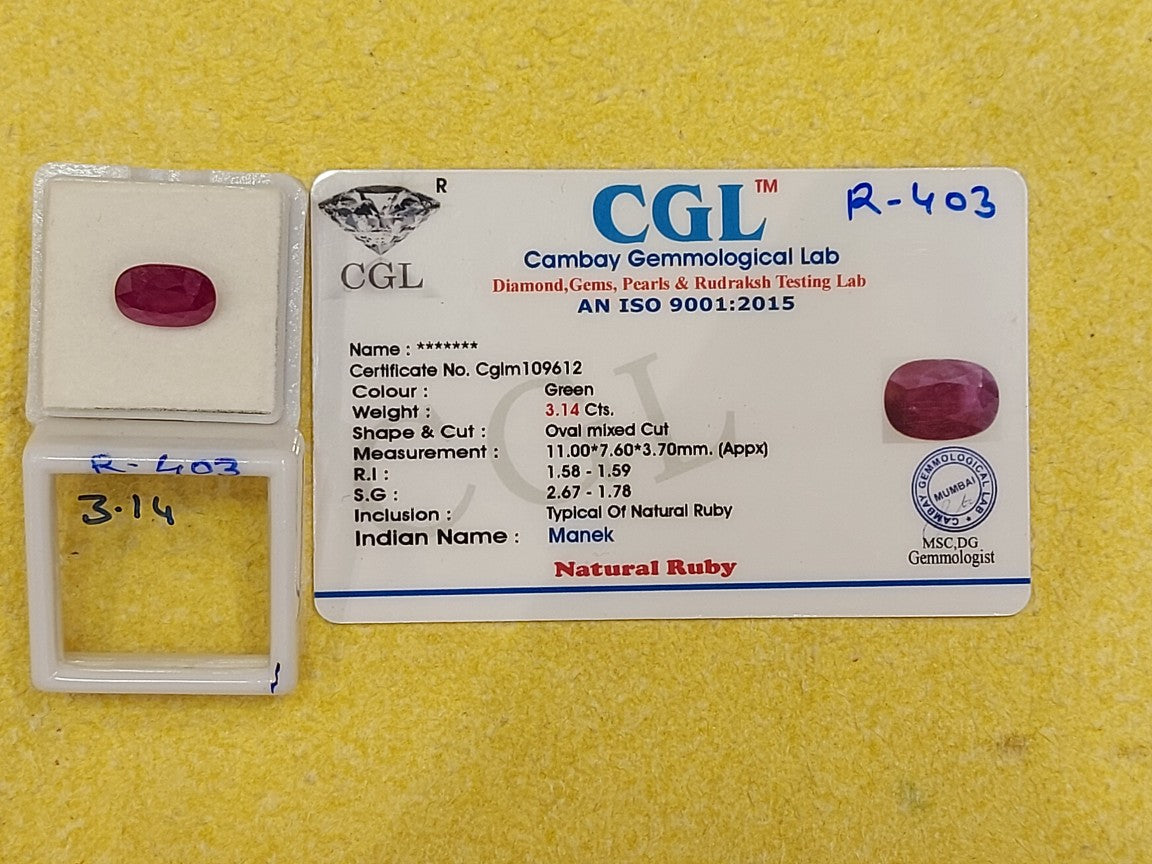 3.14 Carat Natural Unheated untreated  Ruby