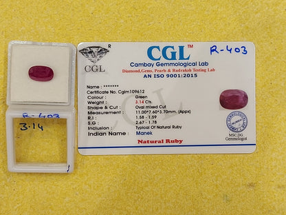 3.14 Carat Natural Unheated untreated  Ruby