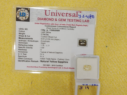 3.14 Carat Natural Yellow Sapphire Stone