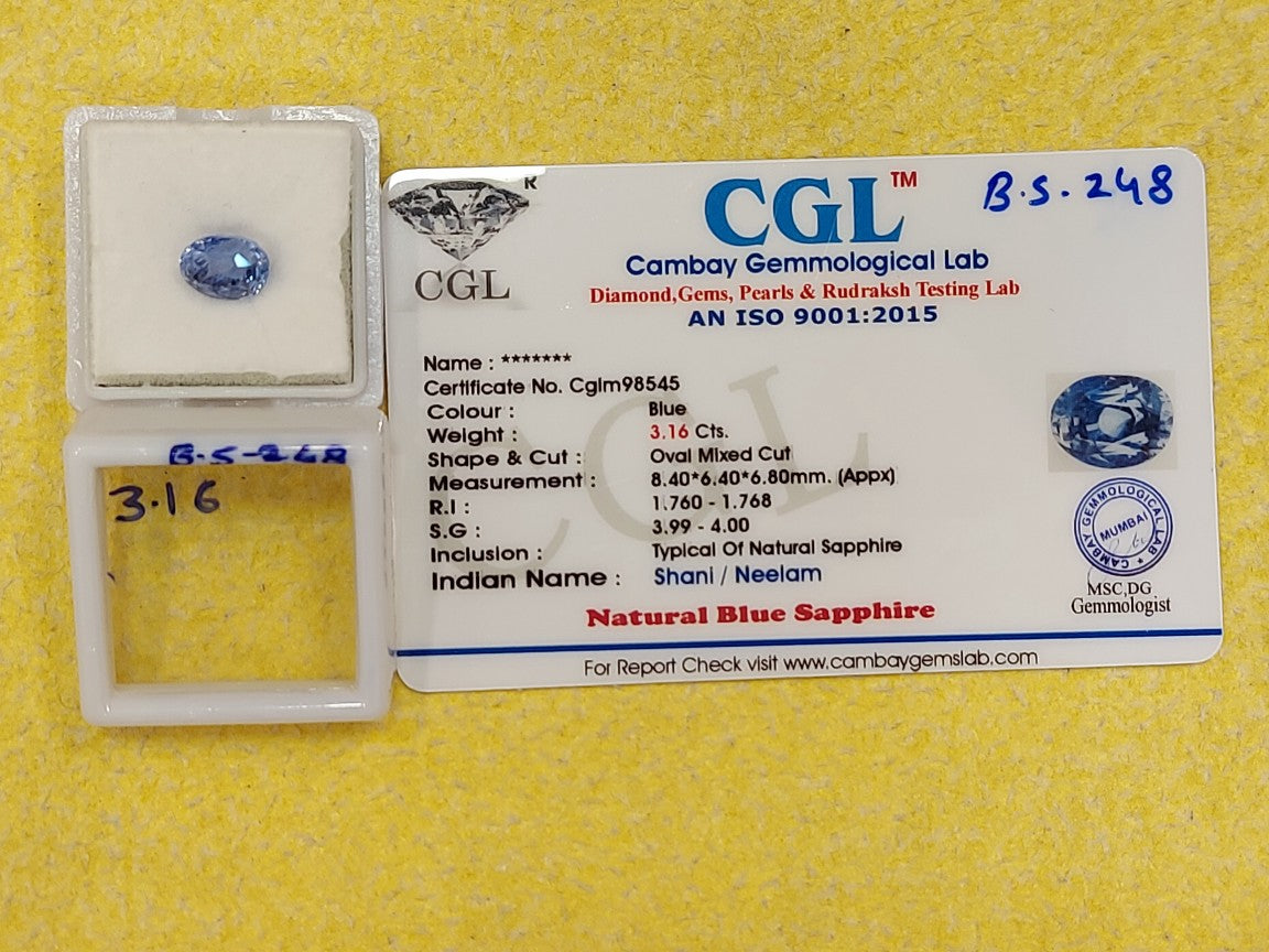 3.16 Carat Natural Blue Sapphire Stone