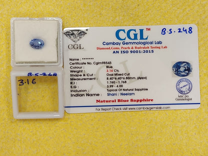 3.16 Carat Natural Blue Sapphire Stone