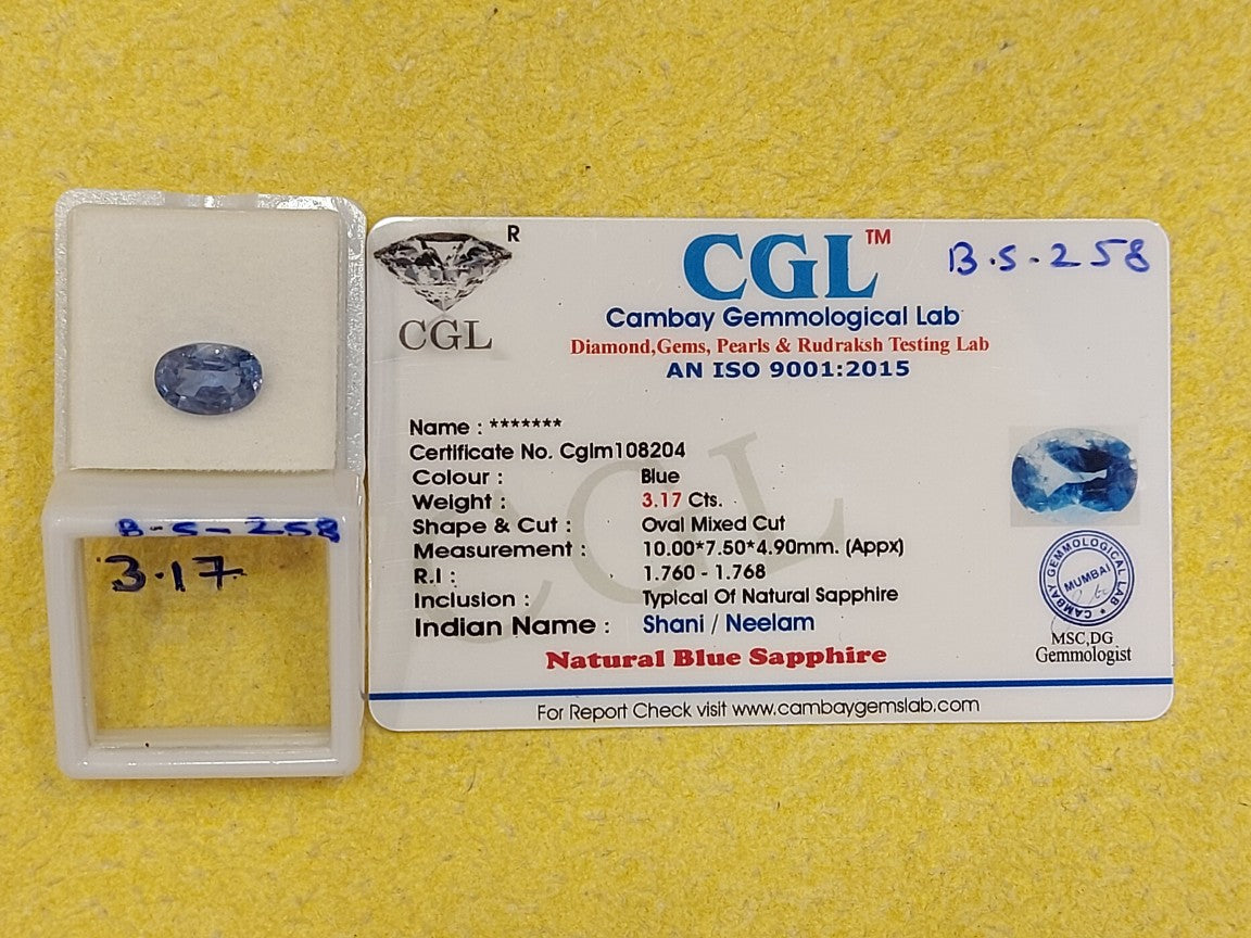 3.17 Carat Natural Blue Sapphire Stone