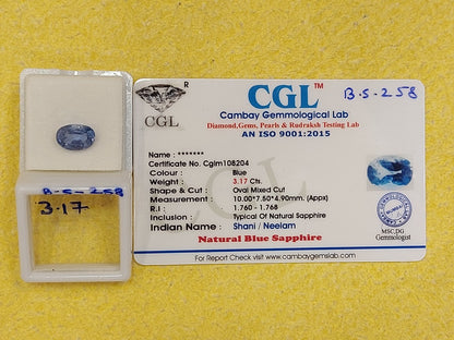 3.17 Carat Natural Blue Sapphire Stone