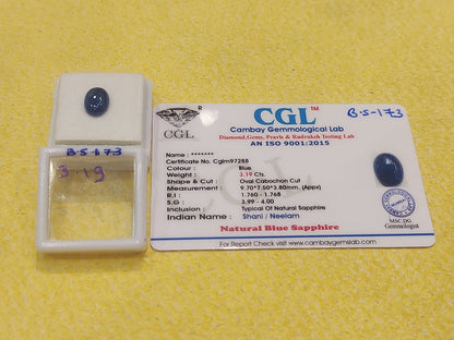 3.19 Carat Natural Blue Sapphire Stone
