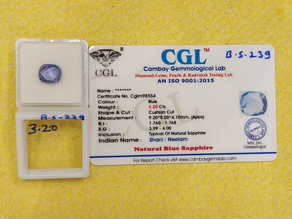 3.20 Carat Natural Blue Sapphire Stone