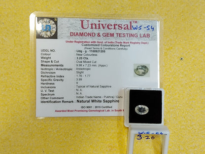 3.20 Carat Natural White Sapphire Stone