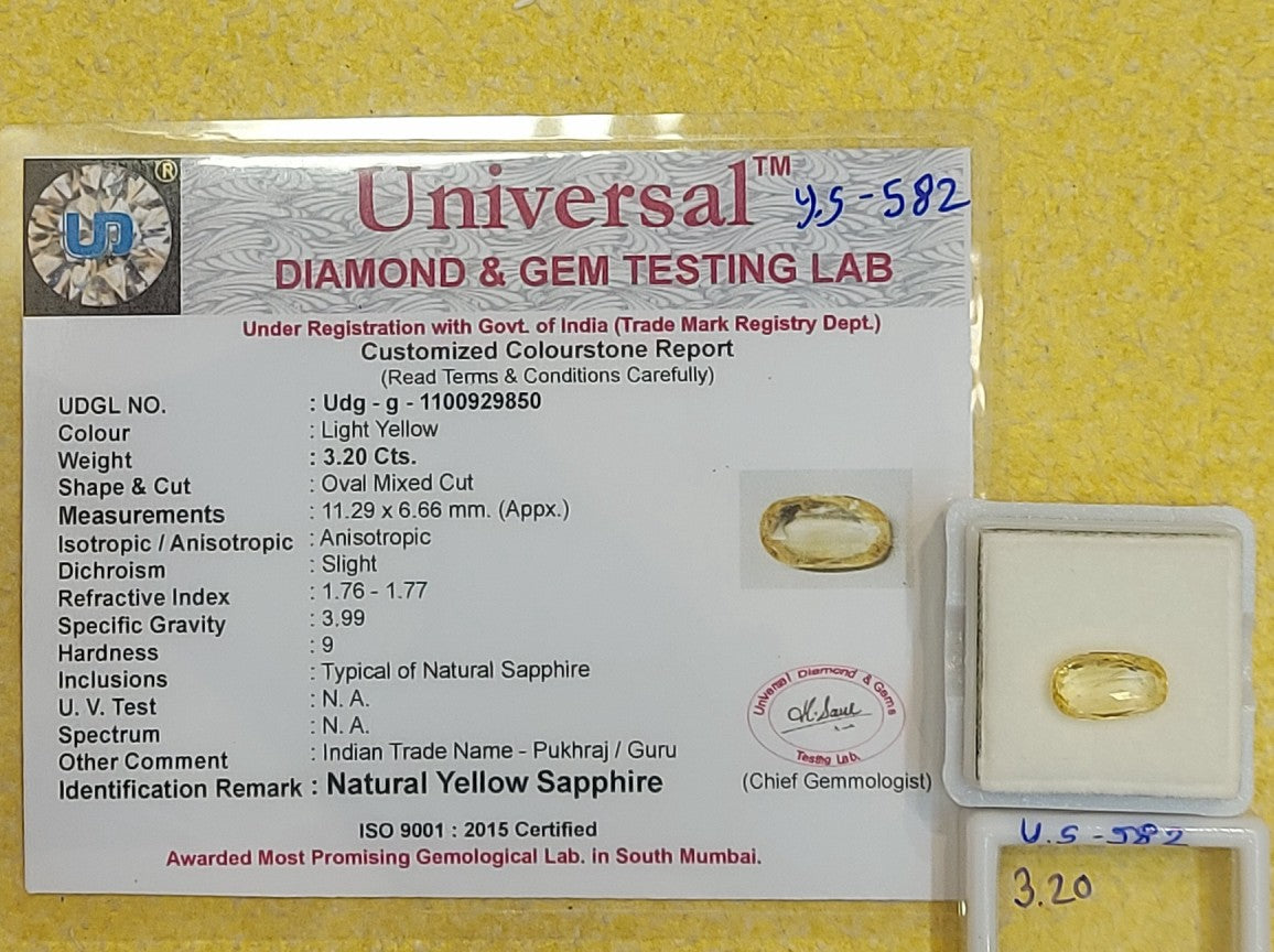 3.20 Carat Natural Yellow Sapphire Stone