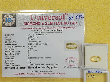 3.20 Carat Natural Yellow Sapphire Stone