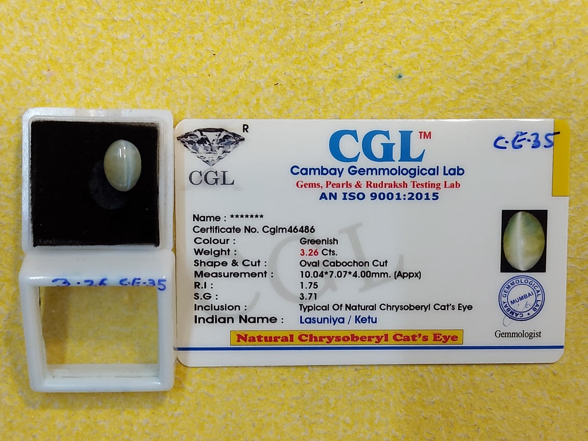 3.26 Carat Natural Chrysoberyl Cats Eye Stone